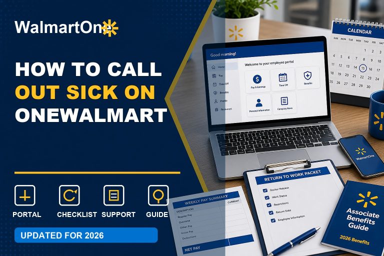 How to Call Out Sick on OneWalmart guide with online portal, 1-800 number, PPTO, and confirmation checklist