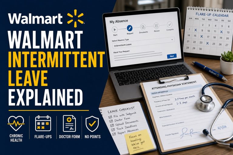 Walmart Intermittent Leave guide with doctor paperwork, flare-up calendar, and Sedgwick checklist
