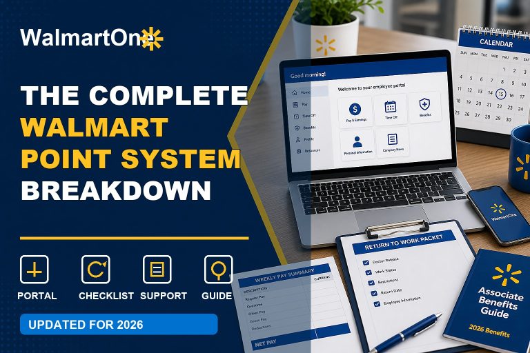Walmart Point System guide with attendance points, PPTO, key event date, and balance checklist